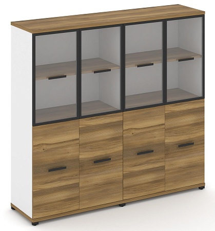 Шкаф две широкие секции, 4 ниши (4 фасада ЛДСП, 2 ниши + 4 фасада стекло прозрачное в раме, 2 ниши) CN.STS-422 RP B/W