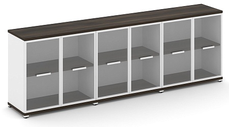Шкаф три широкие секции, 2 ниши (6 фасадов стекло прозрачное в раме, 2 ниши) CN.STS-233 RP B/W