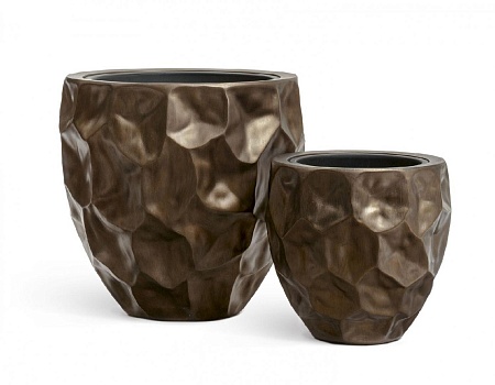 Кашпо TREEZ Effectory Metal Округлая чаша Design Crumple Чернёная бронза в-55, д-55 см