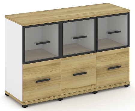 Шкаф три узкие секции, 2 ниши (3 фасада ЛДСП, 1 ниша + 3 фасада стекло прозрачное в раме, 1 ниша) CN.STU-232 RP B/W