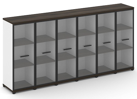 Шкаф шесть узких секций, 3 ниши (6 фасадов стекло прозрачное в раме, 3 ниши) CN.STU-366 RP B/W