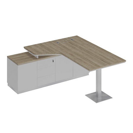 Стол руководителя эргономичный на опорной тумбе левый СИ 113