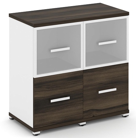 Шкаф две узкие секции, 2 ниши (2 фасада ЛДСП, 1 ниша + 2 фасада стекло белое матовое в раме, 1 ниша) CN.STU-222 RM B/W