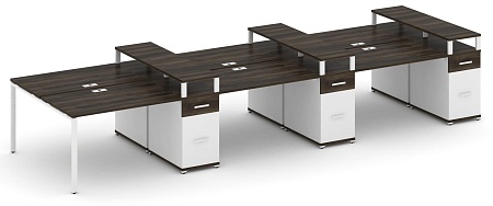 Рабочая станция на 6 мест с шестью опорными тумбами CN.DRS-478 B/W