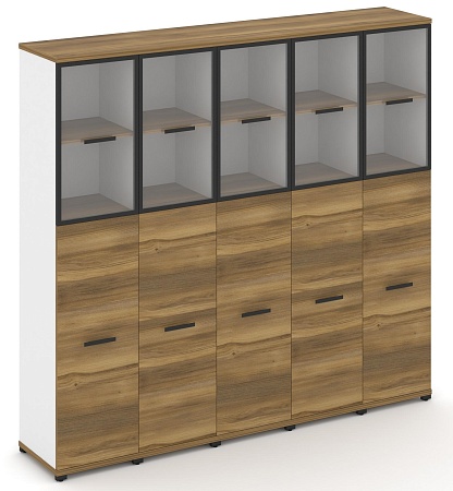 Шкаф пять узких секций, 5 ниш (5 фасадов ЛДСП, 3 ниши + 5 фасадов стекло прозрачное в раме, 2 ниши) CN.STU-555 RP B/W