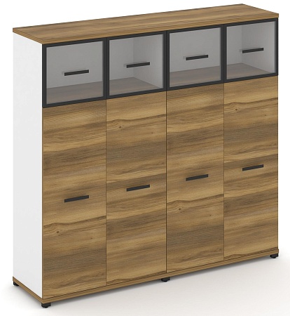 Шкаф две широкие секции, 4 ниши (4 фасада ЛДСП, 3 ниши + 4 фасада стекло прозрачное в раме,  1 ниша) CN.STS-424 RP B/W