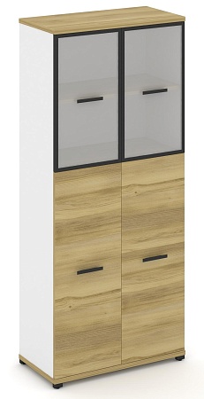 Шкаф одна широкая секция, 5 ниш (2 фасада ЛДСП, 3 ниши + 2 фасада стекло белое матовое в раме, 2 ниши) CN.STS-515 RM B/W