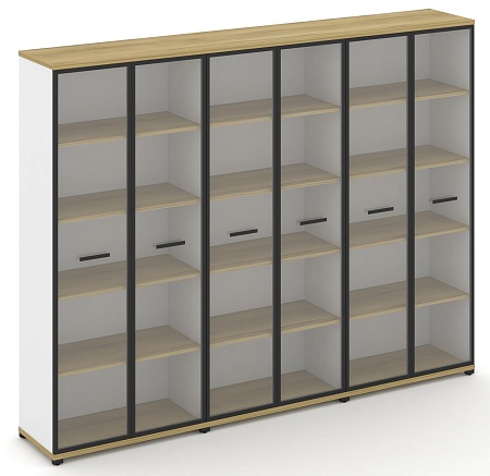 Шкаф три широкие секции, 5 ниш (6 фасадов стекло прозрачное в раме, 5 ниш) CN.STS-538 RP B/W