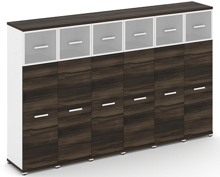 Шкаф шесть узких секций, 4 ниши (6 фасадов ЛДСП, 3 ниши + 6 фасадов стекло белое матовое в раме, 1 ниша) CN.STU-464 RM B/W