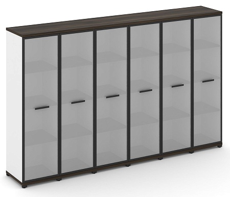Шкаф шесть узких секций, 4 ниши (6 фасадов стекло белое матовое в раме, 4 ниши) CN.STU-466 RM B/W