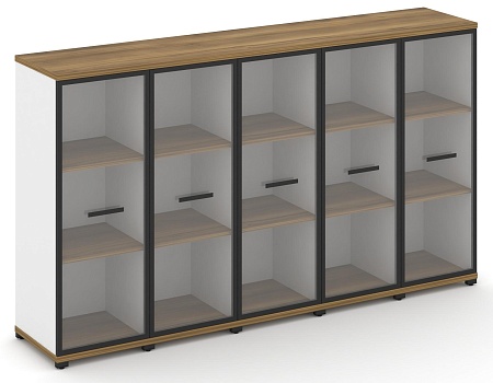 Шкаф пять узких секций, 3 ниши (5 фасадов стекло прозрачное в раме, 3 ниши) CN.STU-356 RP B/W