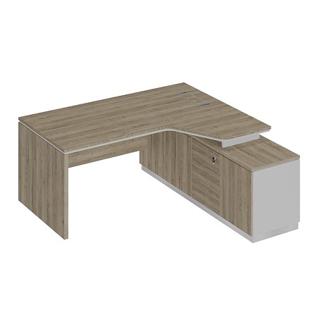 Стол руководителя эргономичный (опора ДСП) на опорной тумбе правый СИ 118