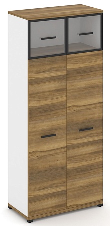 Шкаф одна широкая секция, 5 ниш (2 фасада ЛДСП, 4 ниши + 2 фасада стекло прозрачное в раме,  1 ниша) CN.STS-517 RP B/W