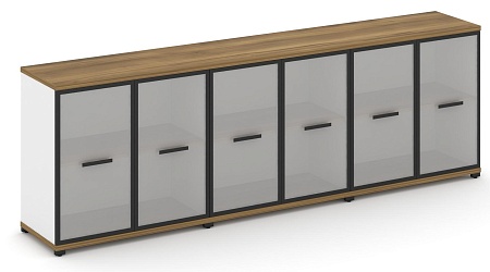 Шкаф три широкие секции, 2 ниши (6 фасадов стекло белое матовое в раме, 2 ниши) CN.STS-233 RM B/W