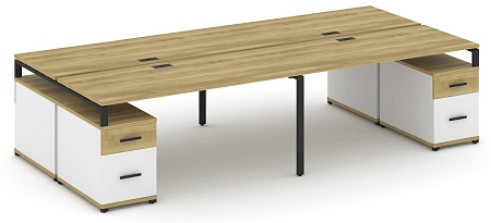 Рабочая станция на 4 места с двумя двухсторонними опорными тумбами CN.DRS-332 B/W