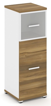 Шкаф одна узкая секция, 3 ниши (фасад ЛДСП 2 ниши + фасад стекло стело белое матовое в раме, 1 ниша) CN.STU-314 RM B/W