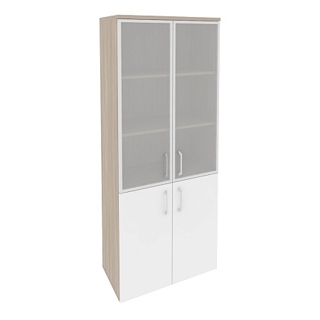 Шкаф высокий широкий (2 низких фасада ЛДСП + 2 средних фасада стекло в раме) O.ST-1.2R