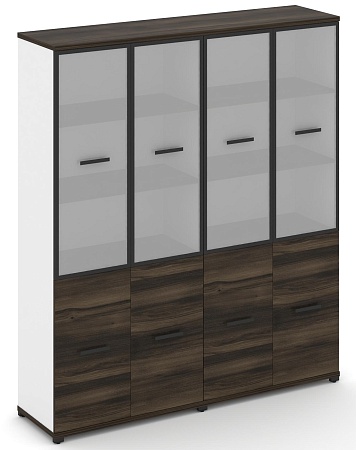 Шкаф две широкие секции, 5 ниш (4 фасада ЛДСП, 2 ниши + 4 фасада стекло белое матовое в раме,  3 ниши) CN.STS-522 RM B/W