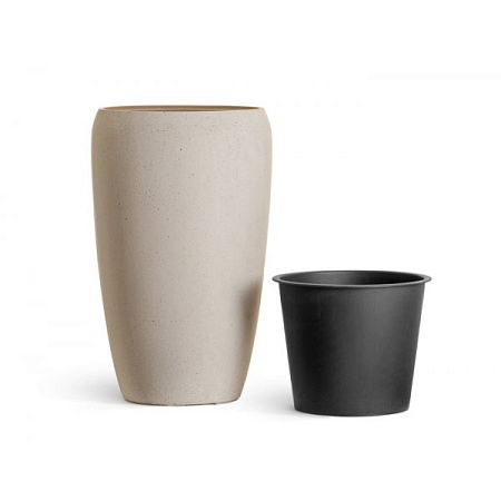 Кашпо TREEZ Effectory Beton Высокий округлый конус Белый песок в-68 см, д-43 см