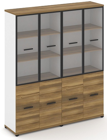 Шкаф две широкие секции, 5 ниш (4 фасада ЛДСП, 2 ниши + 4 фасада стекло прозрачное в раме, 3 ниши) CN.STS-522 RP B/W
