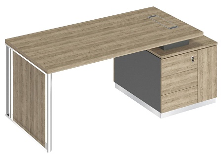 Стол руководителя на опорной тумбе с декоративной вставкой правый БР 111R