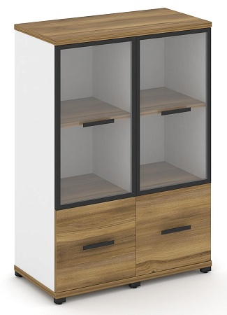 Шкаф две узкие секции, 3 ниши (2 фасада ЛДСП, 1 ниша + 2 фасада стекло прозрачное в раме, 2 ниши) CN.STU-322 RP B/W