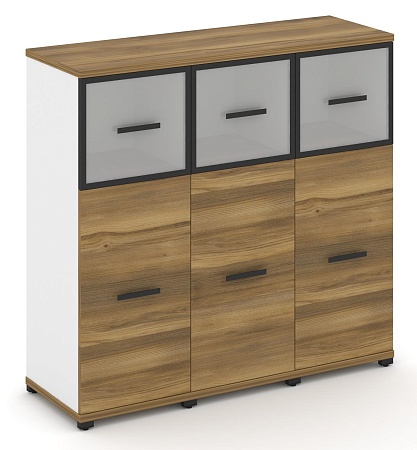 Шкаф три узкие секции, 3 ниши (3 фасада ЛДСП, 2 ниши + 3 фасада стекло белое матовое в раме, 1 ниша) CN.STU-334 RM B/W