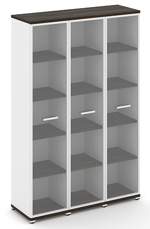 Шкаф три узкие секции, 5 ниш (3 фасада стекло прозрачное в раме, 5 ниш) CN.STU-538 RP B/W