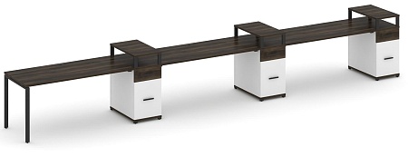 Рабочая станция на 3 места с тремя опорными тумбами CN.ORS-464 B/W