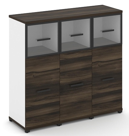 Шкаф три узкие секции, 3 ниши (3 фасада ЛДСП, 2 ниши + 3 фасада стекло прозрачное в раме, 1 ниша) CN.STU-334 RP B/W