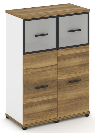 Шкаф две узкие секции, 3 ниши (2 фасада ЛДСП, 2 ниши + 2 фасада стекло стело белое матовое в раме, 1 ниша) CN.STU-324 RM B/W