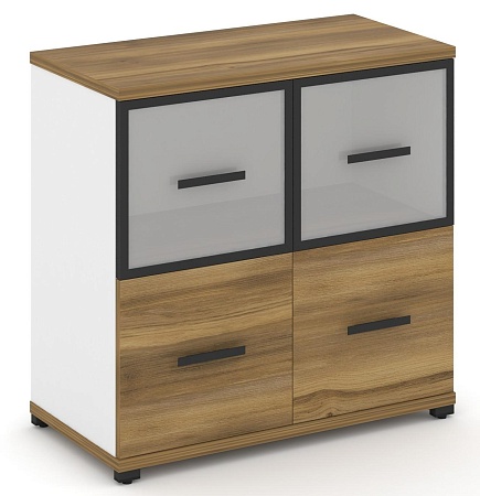 Шкаф две широкие секции, 2 ниши (2 фасада ЛДСП, 1 нишу + 2 фасада стекло белое матовое в раме, 1 ниша) CN.STS-212 RM B/W