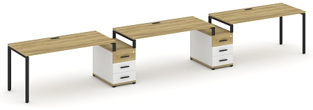 Рабочая станция на 3 места с двумя опорными тумбами CN.ORS-328 B/W