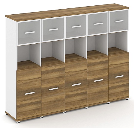 Шкаф пять узких секций, 4 ниши (5 фасадов ЛДСП, 2 ниши + 5 фасадов стекло белое матовое в раме,  1 ниша) CN.STU-455 RM B/W