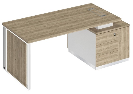 Стол руководителя на опорной тумбе с декоративной вставкой правый БР 111R