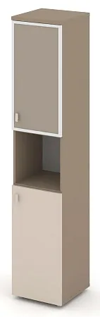 Шкаф высокий узкий правый (1 низкий фасад ЛДСП + 1 низкий фасад стекло лакобель Satin в раме) ES.SU-1.4R(R) I/U