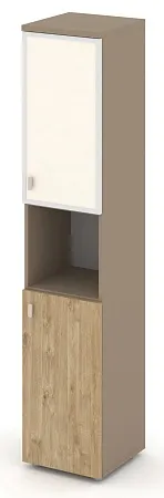 Шкаф высокий узкий правый (1 низкий фасад ЛДСП + 1 низкий фасад стекло лакобель Satin в раме) ES.SU-1.4R(R) I/U
